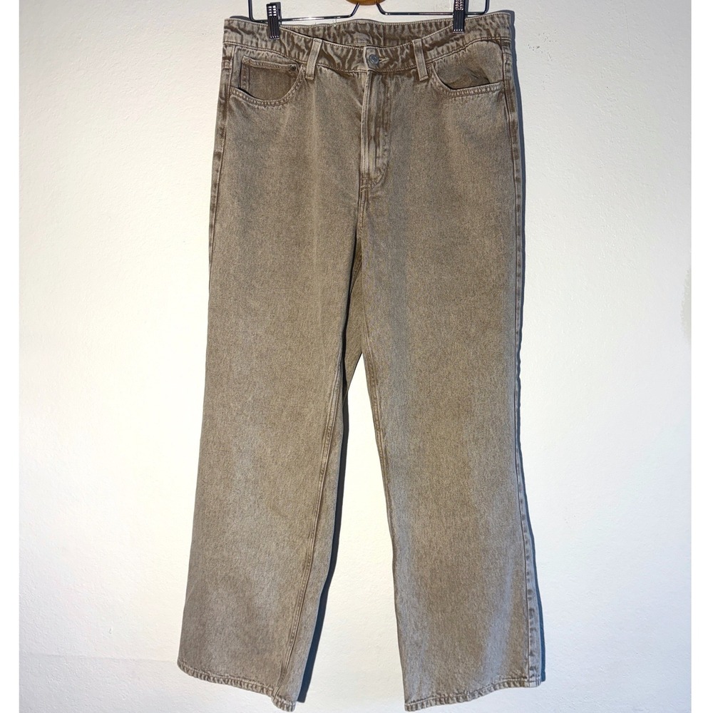 Womens High Waisted Taupe Wide Leg Jeans Vintage‎ Wash Neutral Denim Size 14
